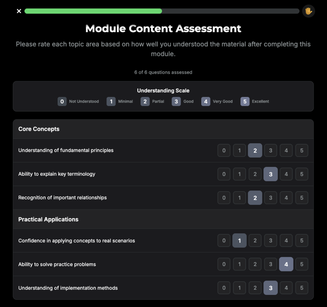 Self-Assessment Interface